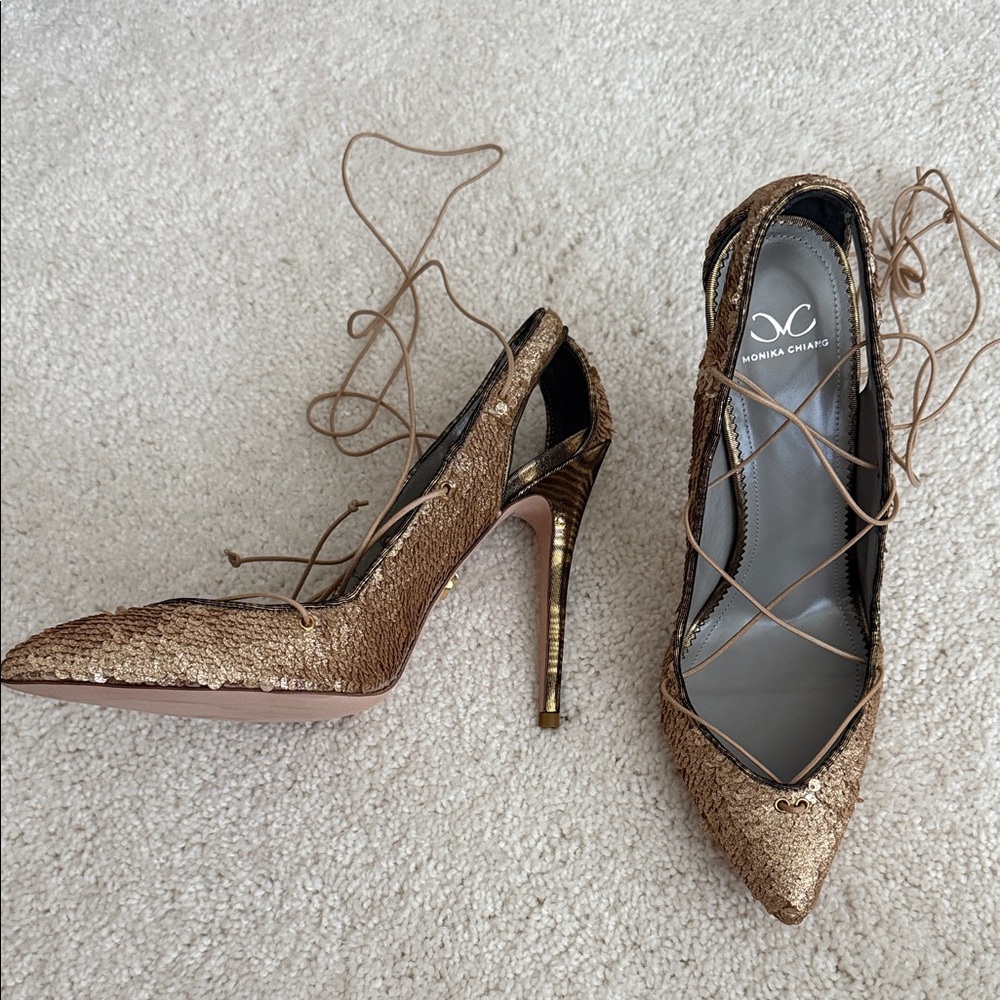 🔥🔥🔥Monika Chiang Bronze Lace-Up Heels - Picture 3 of 12